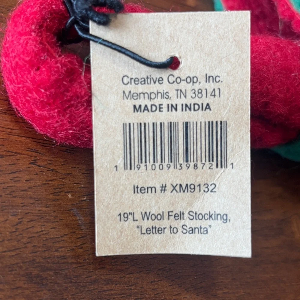 WOOL CHRISTMAS STOCKING LETTER TO SANTA Pocket Felt 19” red green - Picture 11 of 11